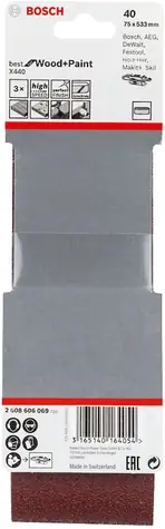 BOSCH X440 Best for Wood and Paint 2608606069 / Brusný pás / Zrnitost 40 / 75x533 mm / 3 ks