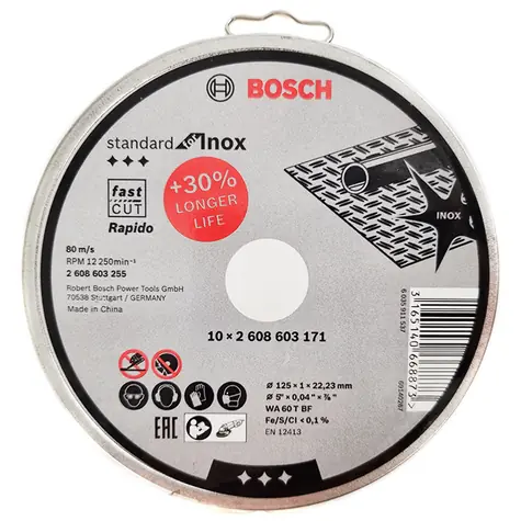 BOSCH Standard for Inox - Rapido 2608603255 / Dělicí kotouč rovný / 125x22.23 mm / Šířka řezu 1.0 mm / 10 ks