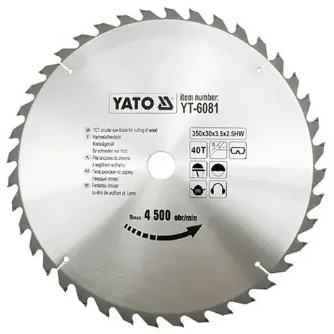 YATO YT-6081 / Pilový kotouč na dřevo / Průměr 350x30 mm / Šířka řezu 3.5 mm / Počet zubů 40