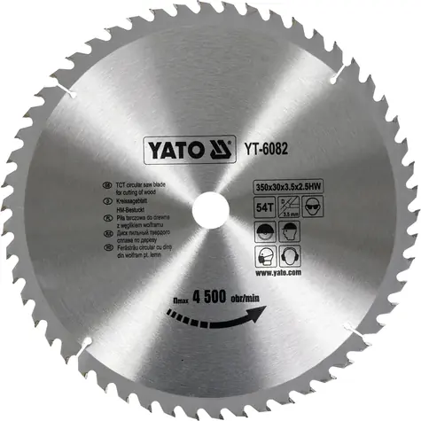 YATO YT-6082 / Pilový kotouč na dřevo / Průměr 350x30 mm / Šířka řezu 3.5 mm / Počet zubů 54