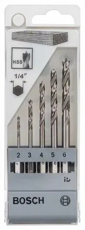 BOSCH 2608595525 / sada spirálových vrtáků do dřeva se šestihrannou stopkou / 2–6 mm / 5 ks