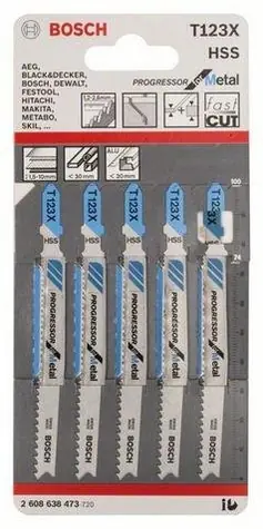 BOSCH 2608638473 / Pilový plátek do kmitací pily T 123 XF / HSS / Délka 100 mm / Rozteč 1.2-2.6 mm / 5 ks