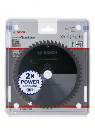 BOSCH Standard for Aluminium 2608837763 / Pilový kotouč / 165x20 mm / Šířka řezu 1.8 mm / 54 zubů 