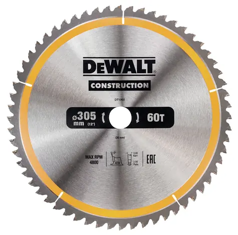 DeWalt DT1960 / Pilový kotouč pro kotoučové pily / Průměr 305x30 mm / Šířka řezu 2.0 mm / Počet zubů 60