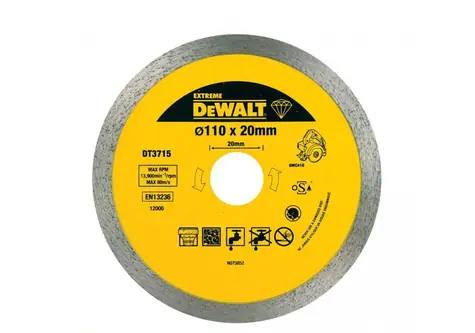 DeWalt DT3715 / Diamontový kotouč pro řezačku obkladů / Průměr 110x20 mm / Šířka řezu 1.6 mm / doprodej