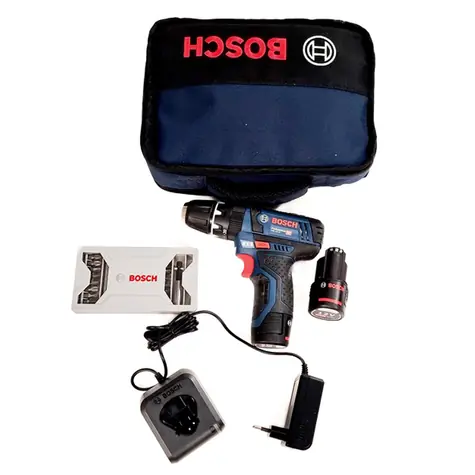 BOSCH GSB 12V-15 Professional / Aku příklepová vrtačka / 12V / 2x2.0Ah / 10mm sklíčidlo / 1300 ot-min / 30Nm / sada bitů