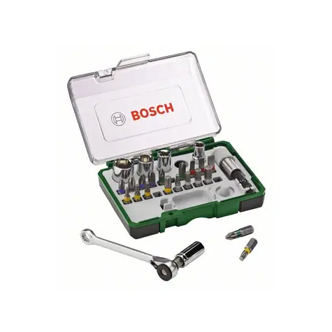 BOSCH 2607017160 / Sada bitů a nástrčných klíčů (27ks) / 19x bit / 5x nástrčný klíč / 1x ráčna / 1x držák / 1x adaptér