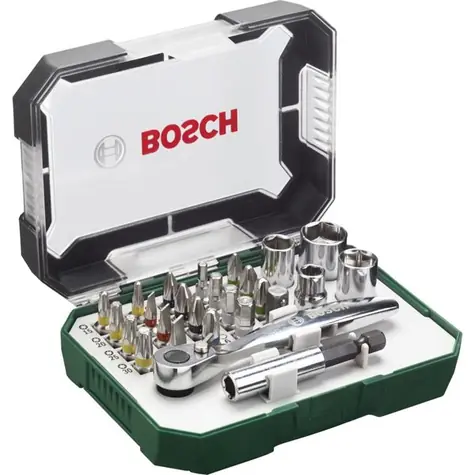 BOSCH 2607017322 / Sada bitů a nástrčných klíčů (26ks) / 19x bit / 4x nástrčný klíč / 1x ráčna / 1x držák / 1x adaptér