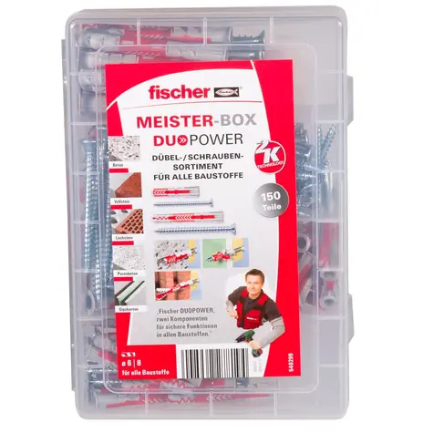 fischer Meister DuoPower 6x 50 & 8x 65 & 10x80 hmoždinky se šrouby 150 ks