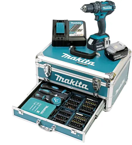 Makita DHP482RFX9 / Aku příklepová vrtačka s příslušenstvím / Li-ion / 18V / 2x 3.0Ah / Kufr