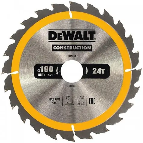 DeWalt DT1944 / Pilový kotouč pro pily / Průměr 190x30 mm / Šířka řezu 1.8 mm / Počet zubů 24