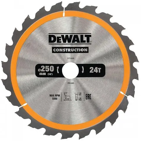 DeWalt DT1956 / Pilový kotouč pro pily / Průměr 250x30 mm / Šířka řezu 3.0 mm / Počet zubů 24