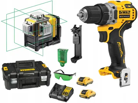 DeWalt DCK212D2T / Aku vrtačka DCD701 + Laser DCE089 / 2x Aku 2.0Ah / kufr / nabíječka