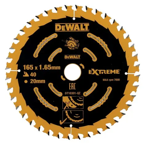 DeWalt DT10301 / Pilový kotouč pro kotoučové pily / Průměr 165x20 mm / Šířka řezu 1.65 mm / Počet zubů 40