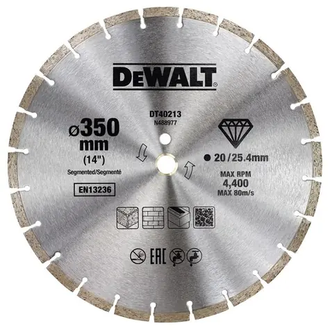 DeWalt DT40213 / Segmentový diamantový kotouč / Průměr 350x25.4 mm