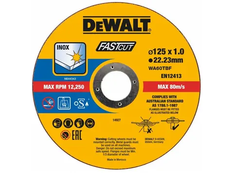 DeWalt DT20540 / Řezný kotouč na nerez kov / Průměr 125x22.23 mm / Šířka 1.0 mm / 100ks