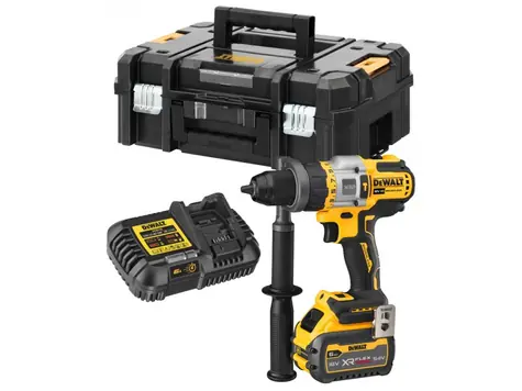 DeWalt DCD999T1 / Aku příklepová vrtačka / 18V XR / 1x 6Ah / 112 Nm / nabíječka / kufr