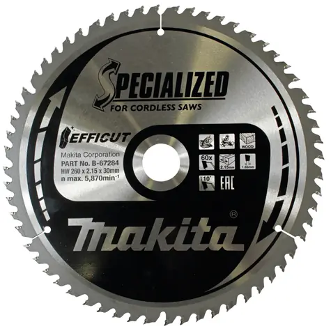 Makita B-67284 / pilový kotouč / průměr 260 x 30mm / počet zubů 60
