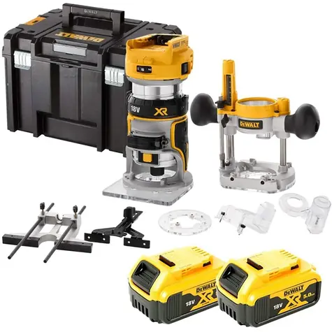 DeWalt DCW604P2 / Aku ohraňovací  frézka / 18V / 2x 5Ah / Kleština 8 mm / nabíječka / kufr