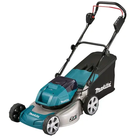 Makita DLM463PT2 / Aku Sekačka na trávu / 2x 18V / 3300 ot-min / až 1600 m2 / záběr 46 cm / koš 60 l / 2x 5.0Ah