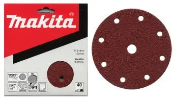 Makita P-32007 / Brusný papír na dřevo | kov | kámen / Zrnitost 320 / Průměr 150 mm / 9 otvorů / 10 ks