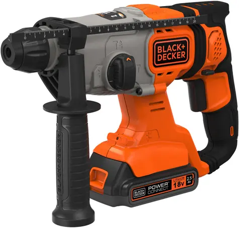 Black&Decker BCD900E2K / Aku kombinované vrtací a sekací kladivo / 18V / 2x 2.5 Ah aku / 180 ot-min / 6350 příklepů-min 