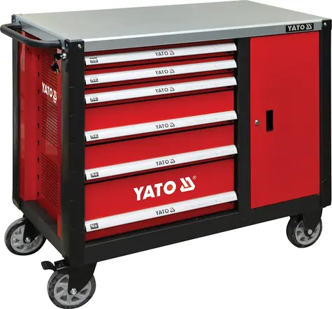 YATO YT-09002 červená / Skříňka dílenská pojízdná 6 zásuvek + zavírací skříň 