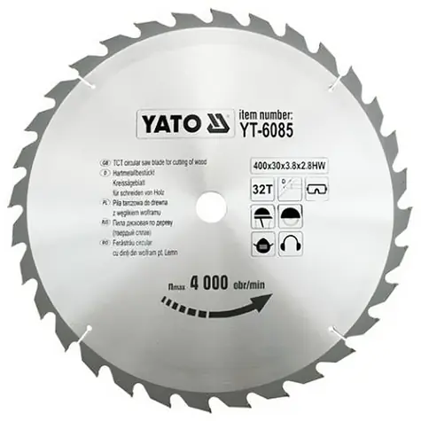YATO YT-6085 / Pilový kotouč na dřevo / Průměr 400x30 mm / Šířka řezu 3.8 mm / Počet zubů 32