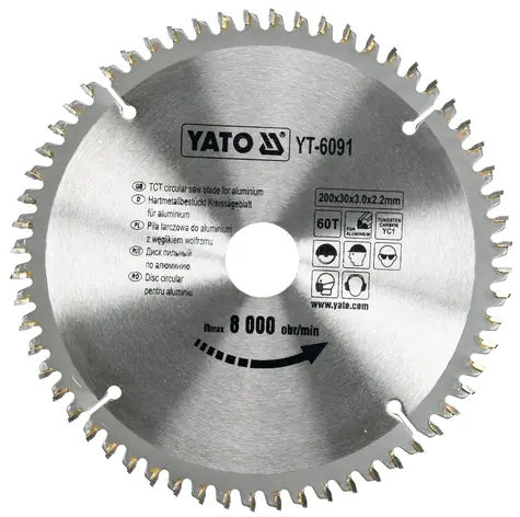 YATO YT-6091 / Pilový kotouč na hliník / Průměr 200x30 mm / Šířka řezu 3 mm / Počet zubů 60 / doprodej