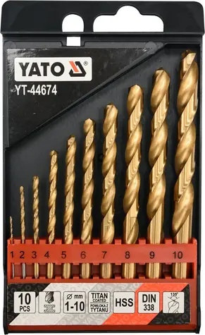 YATO YT-44674 / Sada vrtáků do železa / HSS-TiN / 10ks / 1-10mm