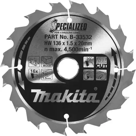 Makita B-33532 Specialized / pilový kotouč na dřevo / průměr 136 x 20mm / počet zubů 16