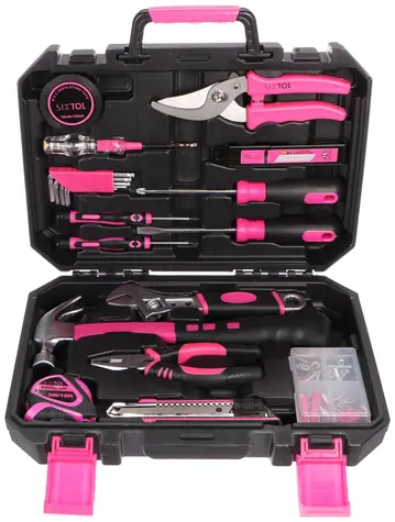 SIXTOL HOME PINK 88 / Sada nářadí / uhlíková ocel / 88ks