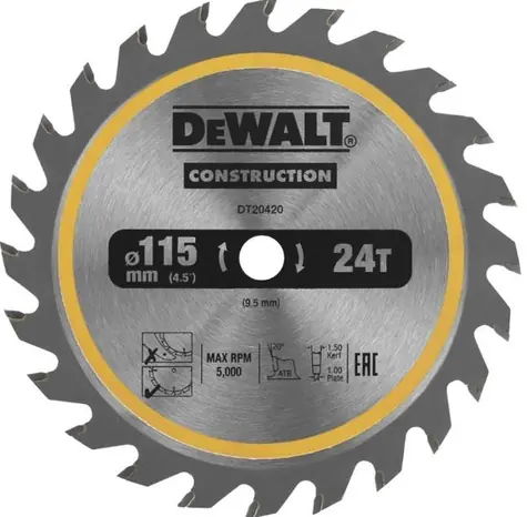 DeWalt DT20420 / Pilový kotouč pro pily / Průměr 115x9.5 mm / Počet zubů 24
