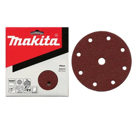 Makita P-31946 / Brusný papír na dřevo | kov | kámen / Zrnitost 100 / Průměr 150 mm / 9 otvorů / 10 ks