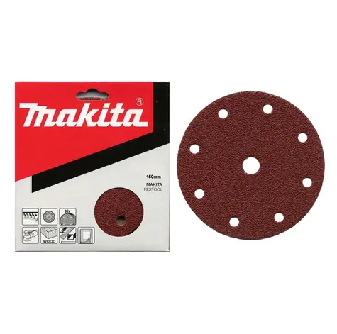 Makita P-31918 / Brusný papír na dřevo | kov | kámen / Zrnitost K40 / Průměr 150 mm / 9 otvorů / 10 ks
