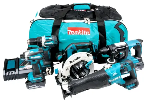 Makita DLX5032T / Sada aku nářadí: DDF484Z & DHR242Z & DJR187Z & DHS680Z & DTD153Z & DC18RC / 18V / Li-ion / 3x 5.0 Ah
