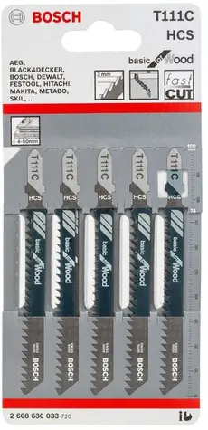 BOSCH 2608630033 / Pilový plátek do kmitací pily T 111 C / HCS / délka: 100 mm / Rozteč zubů: 3 mm / 5ks