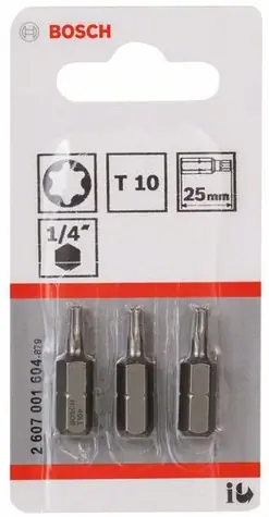 BOSCH 2607001604 / Extra-Hard sada bitů T10 25 mm 3 ks