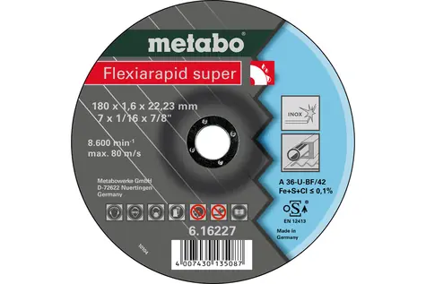 Metabo Flexiarapid super / Řezný kotouč na ocel / Průměr 180 x 22.2 mm / Šířka řezu 1.6 mm
