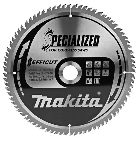 Makita B-67240 / Pilový kotouč Efficut / 260 x 30mm / 80 zubů