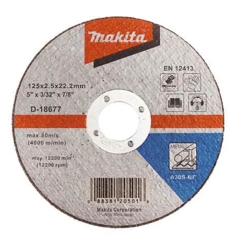 Makita D-18677 / Řezný kotouč na kov / 125x2.5 mm / Průměr otvoru: 22.23 mm