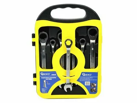 GEKO Klíče ráčnové očkoploché sada 7ks / 8-19mm / plast. držák 