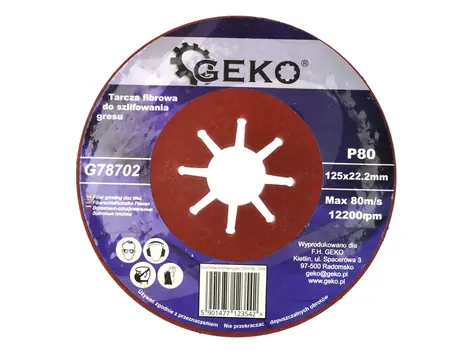 GEKO G78702 / Brusný vláknový kotouč na kameniny / 125 x 1.8 x 22.2 mm / P80