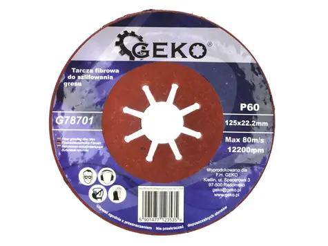 GEKO G78701 / Brusný vláknový kotouč na kameniny / 125 x 1.8 x 22.2 mm / P60