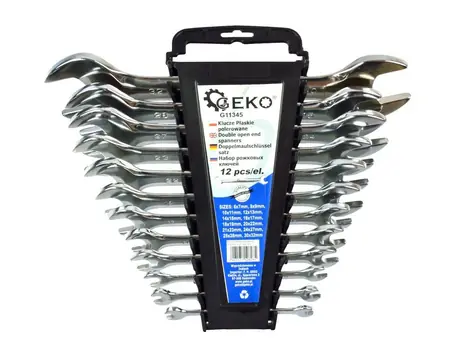 GEKO Klíče ploché leštěné sada 12ks / 6-32mm / plastový držák
