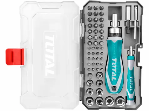TOTAL-TOOLS industrial TACSD30556 / Šroubovák ráčnový a hodinářsky s ořechy a hroty sada 55ks