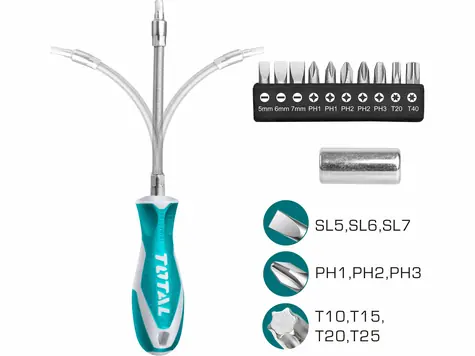TOTAL-TOOLS THT250FL1206 / Šroubovák s hroty sada 12ks 