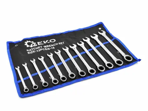 GEKO Klíče očkoploché ráčnové 8 - 19mm sada 12ks 