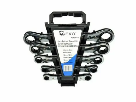 GEKO Klíče ráčnové očkové sada 5ks / 6-22mm / plast. držák 