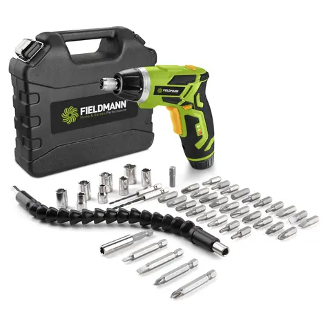 FIELDMANN FDS 10155-A / AKU šroubovák / Li-Ion 3.6 V / 1300 mAh / LED světlo + svítilna / kufřík + 45 ks příslušenství 